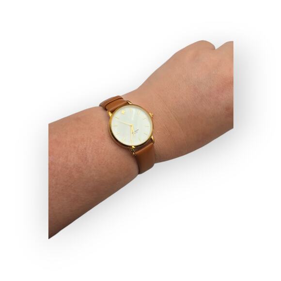 Kate Spade New York Gold-Tone Watch Brown Leather Strap Mother of Pearl Dial - Picture 8 of 9